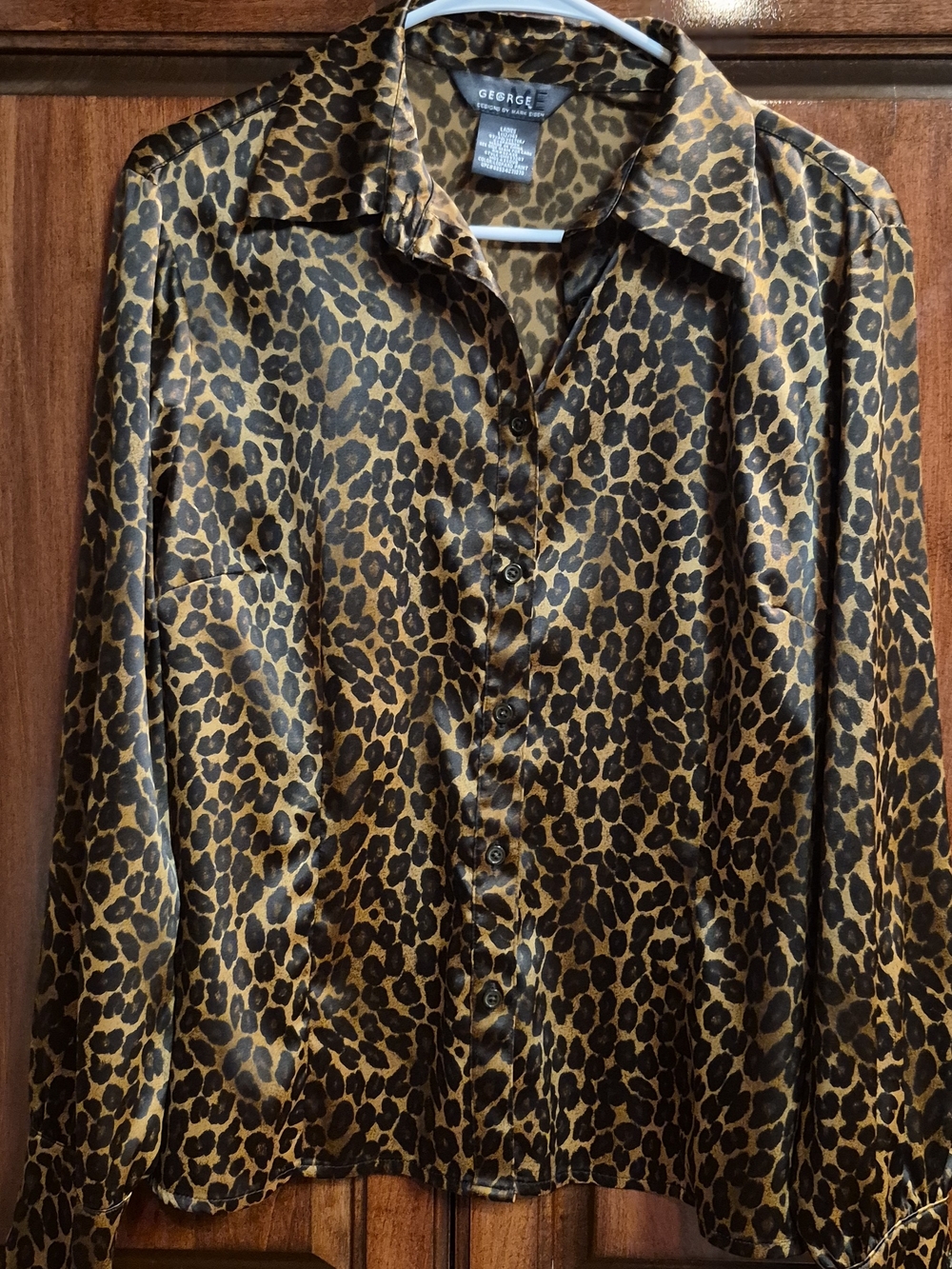 George Women's Leopard Print Satin Button-Up Shirt - Brown/Black